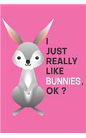 I Just Really Like Bunnies, OK?: Cute Little Bunny Design Cover Notebook and Journal. 6 x 9 inches, 100+ Pages of Lined Pages for Writing.