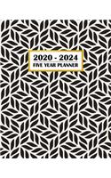 2020-2024 Five Year Planner: Abstract Leaf Modern Organic Design - 60 Month Calendar and Log Book - Business Team Time Management Plan - Agile Sprint - Medical Appointment - Soc