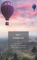 Daily Planner 2020 with Time Schedule, Meal Plan & Mood Tracker, Goals, Tasks, Gratitude: One Day per Page Diary + Monthly Calendars / HOT AIR BALLONS IN THE SKY / large size, 420 pages