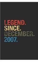 Legend Since December 2007: Blank Lined Notebook - Journal for 12 years old Birthday Gift Idea