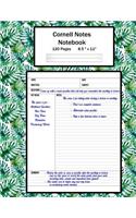 Cornell Notes Notebook: Note Taking System, For Students, Writers, Meetings, Lectures Large Size 8.5 x 11 (21.59 x 27.94 cm), Durable Matte Palm Leaves Tropical Cover Desig