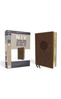 NIV, Thinline Reference Bible (Deep Study at a Portable Size), Leathersoft, Brown, Red Letter, Comfort Print