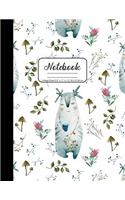 Notebook College Ruled 8.5" x 11" in / 21.59 x 27.94 cm: Composition Book, Woodland Deer Drinking Coffee or Tea Floral Cover, C857