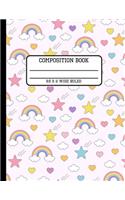 Composition Book Wide Ruled: Cute Pink Rainbow Back to School Writing Notebook for Students and Teachers in 8.5 x 11 Inches