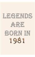 Legends Are Born In 1981 Notebook