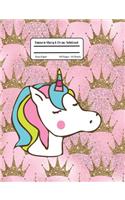 Unicorn Story & Draw Notebook: Gold Glitter Pink Princess Unicorn, Story Paper Notebook For Primary Grade K-2 Student Teacher School, 100 Pages, Dotted Mid Line 7.44x9.69
