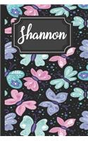Shannon: Personalized Girls Name Beautiful Butterflies Journal Pretty Lined Notebook for Women