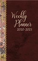 Weekly Planner 2020 2021: 2 Year Daily Schedule / January 2020 to December 2021 / 5 x 8 Agenda Calendar / Year At A Glance / Pretty Red Gold Artistic Cover