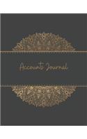 Accounts Journal: 6 column account journal space for keeping track of cash or check payments, features columns for description, reference, whether it's debit or credi