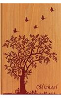 Michael: Personalized Name Engraved Wooden with Tree & Zen Embossed Inspired - College Lined Notebook Journal - Diary & Note Taking -Many Usage Handy Travel 