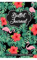Bullet Journal: Red Hawaiian Hibiscus and Flamingos Dot Grid Notebook