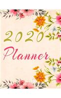 2020 Planner Weekly and Monthly Jan 1, 2020 to Dec 31, 2020 year planner Trendy Floral Botanical Garden Pink Orange Yellow turquoise flowers Cover day by day scheduler agenda Weekly & Monthly Planner & planning Calendar Views
