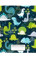 Composition Notebook: Dinosaur Glossy Cover Wide Ruled Blank Lined Soft Cover Students Kids Elementary School Journal Paper 7.44 x 9.69 Inches 110 Pages