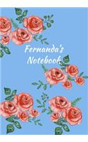 Fernanda's Notebook: Personalized Journal - Garden Flowers Pattern. Red Rose Blooms on Baby Blue Cover. Dot Grid Notebook for Notes, Journaling. Floral Watercolor Design