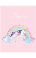 Amelia: Amelia's Name Personalized Cute Unicorn Pink Cover Writing Notebook 50 Wide Ruled Lined Pages 8.5" x 11" Journal for Study Taking Notes Girls Unicor