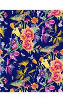 My Big Fat Bullet Journal Bird in Flowers Pattern on Navy: Jumbo Sized Dot Style Bullet Journal Notebook - 300 Plus Numbered Pages with 300 Dot Grid Pages, 6 Index Pages and 2 Key Pages in Large 8.5 X 11 Siz
