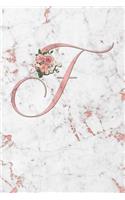 F: Letter F Journal, Rose Gold on Rose Gold Marble III, Personalized Composition Book Monogram Initial, 6 x 9