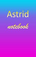 Astrid: Blank Notebook - Wide Ruled Lined Paper Notepad - Writing Pad Practice Journal - Custom Personalized First Name Initial A Blue Purple Gold - Taking 