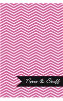 Notes & Stuff - Lined Notebook with Fuchsia Chevron Pattern Cover