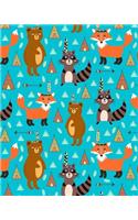 Bullet Journal Notebook Cute Tribal Raccoons, Foxes, and Bears Pattern 2