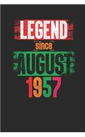 Legend Since August 1957: Graph Paper Notebook - 62nd Birthday Gift or 62nd Anniversary Gift Idea