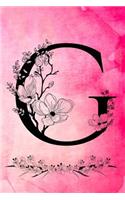 G: Initial Monogram Pink Watercolor Flower Notebook Floral College Rule Lined Writing and Notes Journal for Women and Teens(7 Floral Wrapped Letter Pink Monogram Diary Journals)