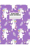 Blank Sheet Music Notebook: Cute Unicorn Matte Cover Design with 110 Pages White Paper Interior for Musician Students and Professionals Playing Piano, Ukelele, Mandolin and oth