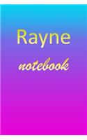 Rayne: Blank Notebook - Wide Ruled Lined Paper Notepad - Writing Pad Practice Journal - Custom Personalized First Name Initial R Blue Purple Gold - Taking 