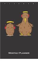 Kiwi bird and fruit listen to Music Monthly Planner