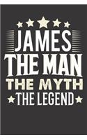 James The Man The Myth The Legend: Notebook Journal (120 Dot Grid Pages, Softcover, 6x9) Personalized Customized Gift For Someones Name is James