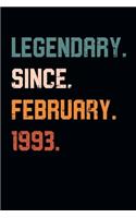 Blank Lined Journal, Notebook, Diary, Planner - Legendary Since February 1993 - 26th Birthday Gift For 26 Years Old Men and Women born in February