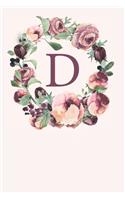 D: Pink Monogram Sketchbook - 110 Sketchbook Pages (6 x 9) - Soft Pink Roses and Peonies in a Watercolor Monogram Sketch Notebook - Personalized Initia