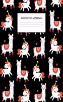 Composition Notebook: Cute Baby Llama & Unicorn Pattern Wide Ruled Composition Notebook for Girls, Teachers & Office, Class Writing Notes, Large Lined Journal