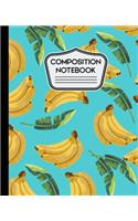Composition Notebook: Banana Pattern on Teal Background 100 Pages - 7.5" X 9.25"