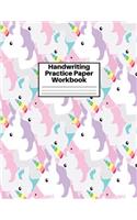 Handwriting Practice Paper Workbook: Cute Unicorn Matte Cover Large 8.5 x 11 Blank Lined Sheets Journal Notebook for Writing Improvement Exercises - Perfect for Preschool, Kindergarten,