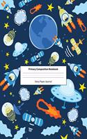 Primary Composition Notebook Story Paper Journal: Dotted Midline and Picture Space - Grades K-2 School Exercise Book - 100 Story Pages - Cute Space UFO Rockets Aliens Stars (Alien Primary Compositio