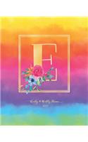 Weekly & Monthly Planner 2020 E: Rainbow Colorful Watercolor Monogram Letter E with Flowers (7.5 x 9.25 in) Horizontal at a glance Personalized Planner for Women Moms Girls and Scho