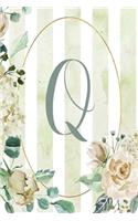 Notebook 6"x9", Letter Q, Green Stripe Floral Design: (17 Letter/Initial Q - Green Stripe Floral Design Notebook 6"x9" Alphabet)