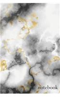 Notebook: Wide Ruled Composition Notebook: Gray, Gold, & Black Marble Design