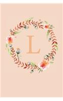 L: Soft Floral Wreath Monogram Sketchbook - 110 Sketchbook Pages (6 x 9) - Floral Watercolor Monogram Sketch Notebook - Personalized Initial Letter Jou