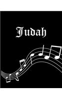 Judah: Sheet Music Note Manuscript Notebook Paper - Personalized Custom First Name Cover - Musician Composer Instrument Composition Book - 12 Staves a Page