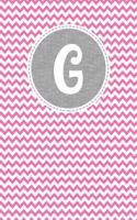 G: Pink Chevron Pattern with Grey Circular Nameplate Dashed Border and White Personalized Initial Monogram Journal