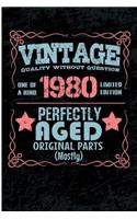 Vintage Quality Without Question One of a Kind 1980 Limited Edition Perfectly Aged Original Parts Mostly: Blank Lined Journal - 6x9 Birthday Journal, 1980 Birthday Gifts