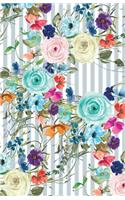 Bullet Journaling Notebook Blue Striped Floral: 5mm Dotted Grid with Index and Numbered Pages