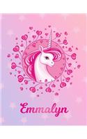 Emmalyn: Unicorn Large Blank Primary Handwriting Learn to Write Practice Paper for Girls - Pink Purple Magical Horse Personalized Letter E Initial Custom Fir