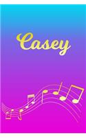 Casey: Sheet Music Note Manuscript Notebook Paper - Pink Blue Gold Personalized Letter C Initial Custom First Name Cover - Musician Composer Instrument Com