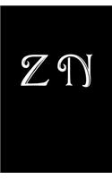 Z N: Double Monogram Journal, 100 Pages, 6x9 Inches, Black Glossy Cover