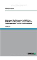 Widerstand der Schwarzen in Südafrika 1910-1960 am Beispiel des African National Congress und des Pan-Africanist Congress