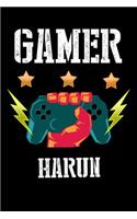 Gamer Harun: Liniertes Notizbuch für deinen Vornamen