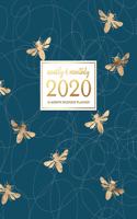 Weekly & Monthly 2020 12-Month Splendid Planner: Modern Navy Blue & Gold Honey Bee Dated Calendar Agenda Organizer Book with To-Do's, Checklists, Notes and Goal Setting Pages